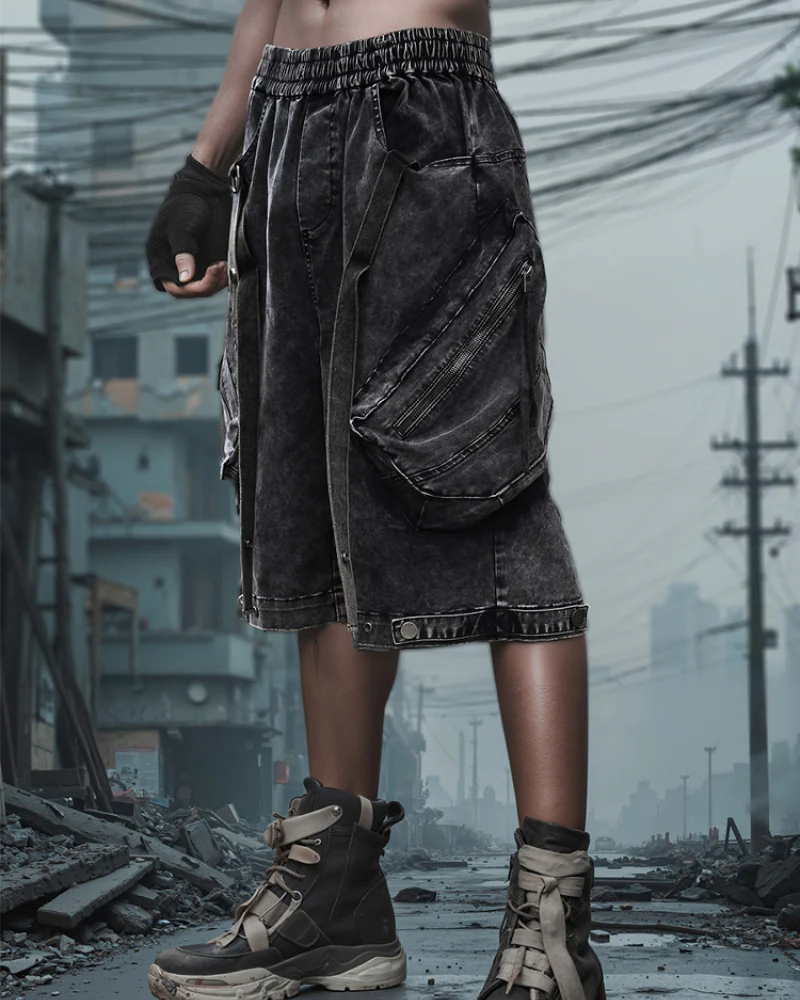 Apocalypse Washed Patchwork Tactical Cargo Shorts | Baggy Jorts - Image 5