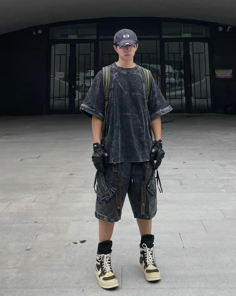 Apocalypse Washed Patchwork Tactical Cargo Shorts | Baggy Jorts - Image 7