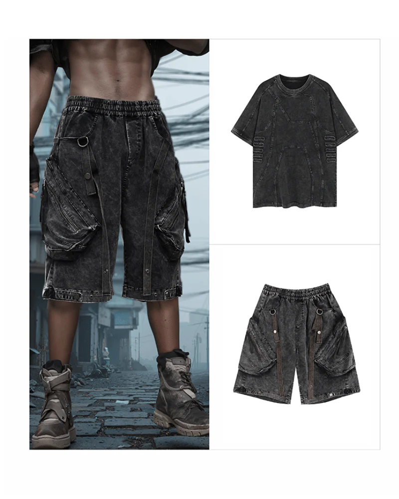 Apocalypse Washed Patchwork Tactical Cargo Shorts | Baggy Jorts - Image 9