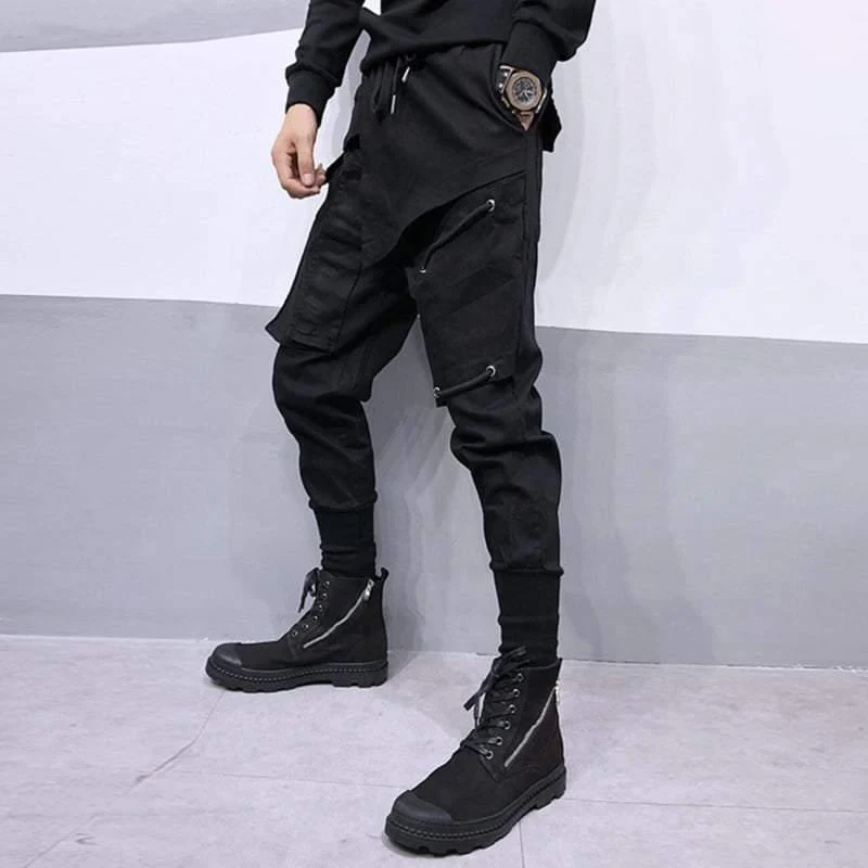 Black Drawstring Slim Cargo Pants - Image 3