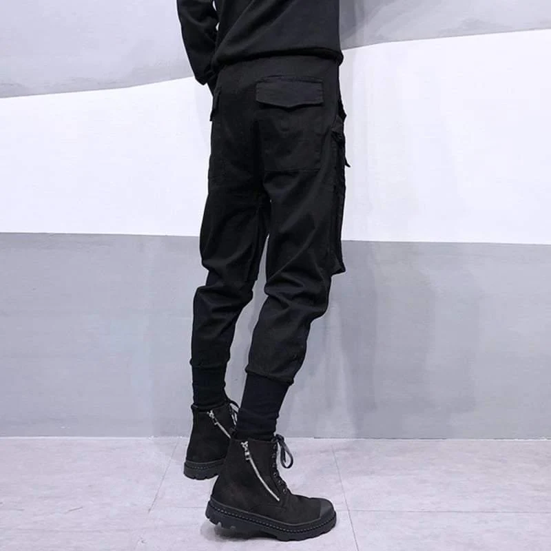 Black Drawstring Slim Cargo Pants - Image 4