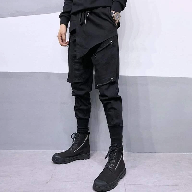 Black Drawstring Slim Cargo Pants - Image 5