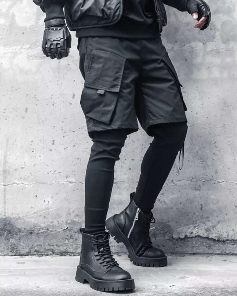 Fake Two Black Techwear Cargo Pants - Image 3