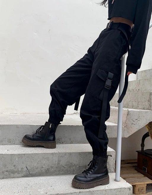 Futuristic Belt Black Women Cargo Pants - Image 10