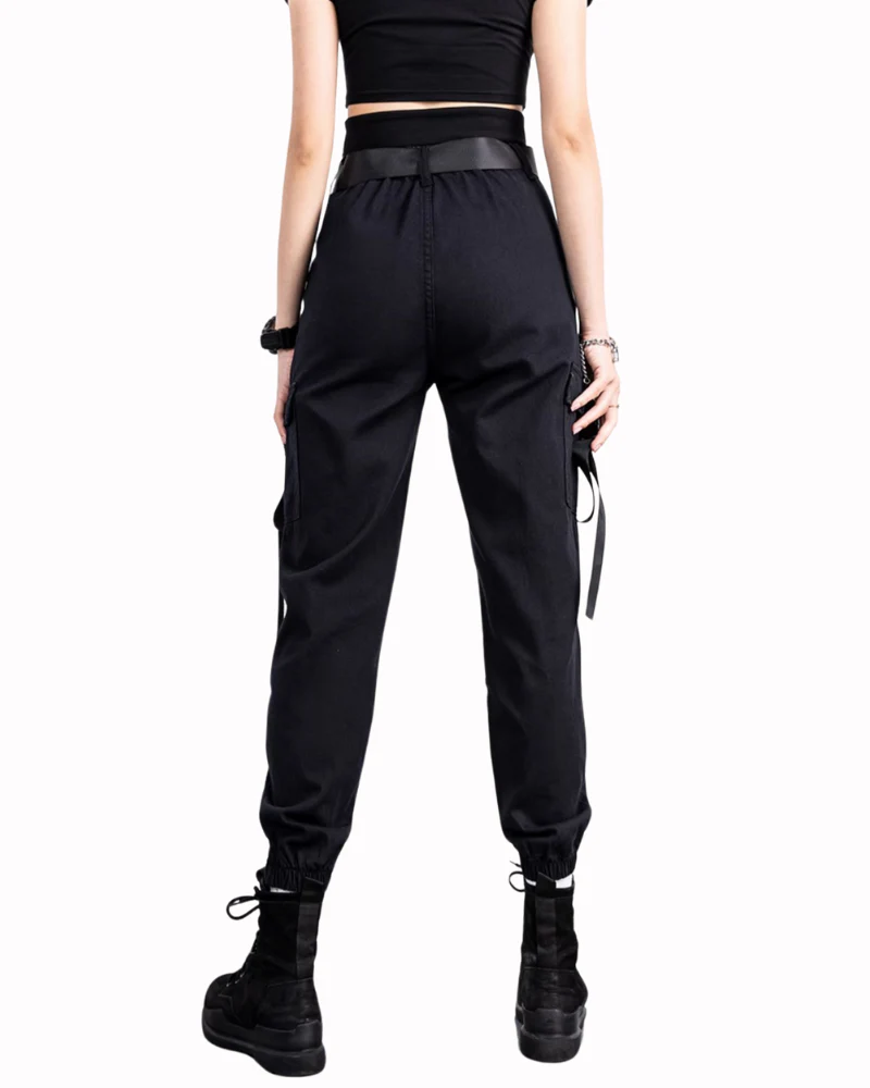 Futuristic Belt Black Women Cargo Pants - Image 7