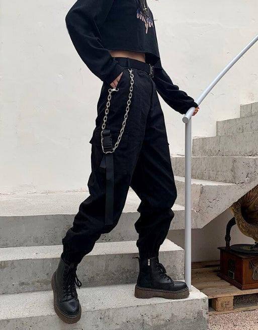 Futuristic Belt Black Women Cargo Pants - Image 9