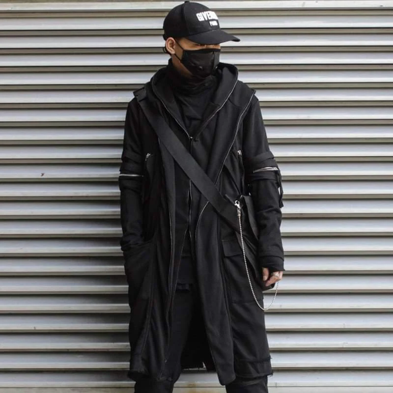 Futuristic Techwear Double-Layered Hooded Coat - Image 4