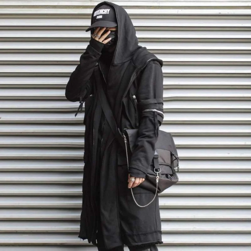 Futuristic Techwear Double-Layered Hooded Coat - Image 6