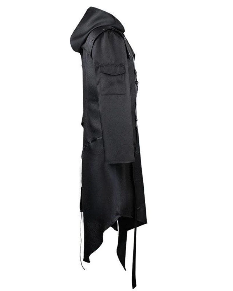 Irregular Ribbons Cosplay Long Black Coat - Image 3