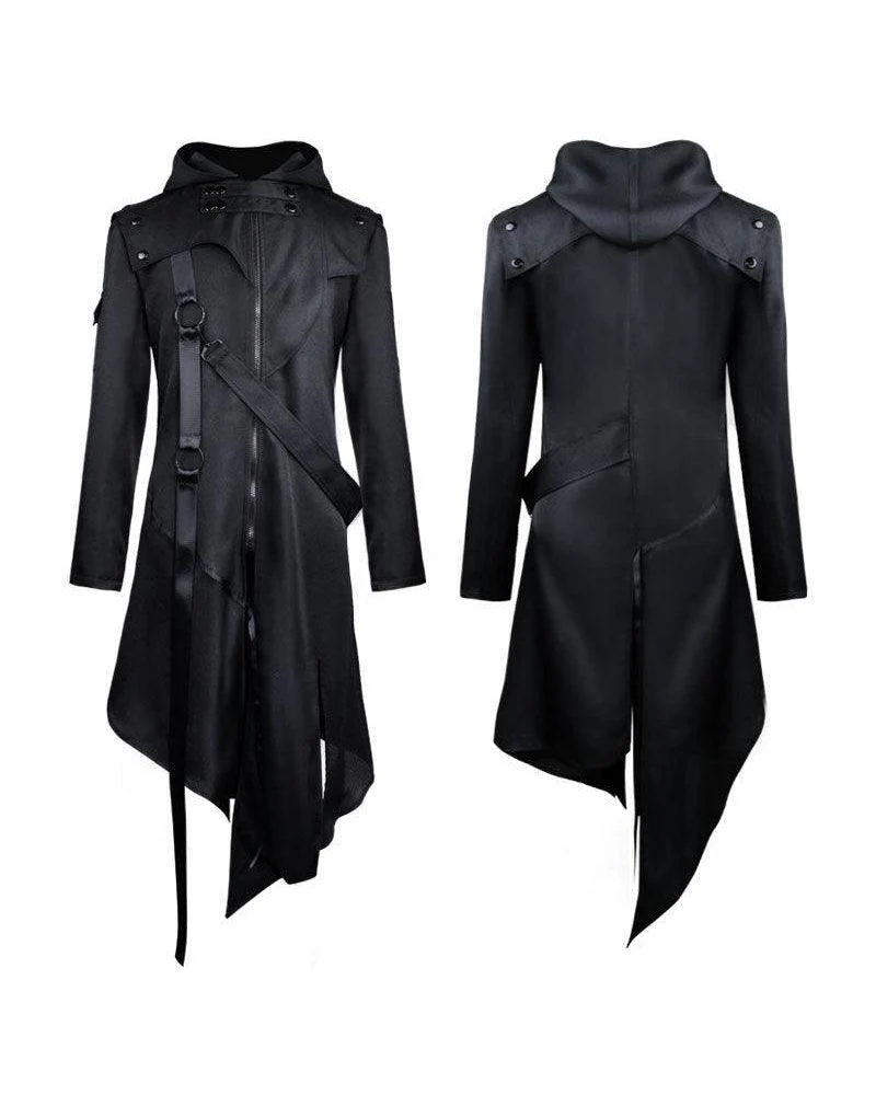 Irregular Ribbons Cosplay Long Black Coat - Image 4