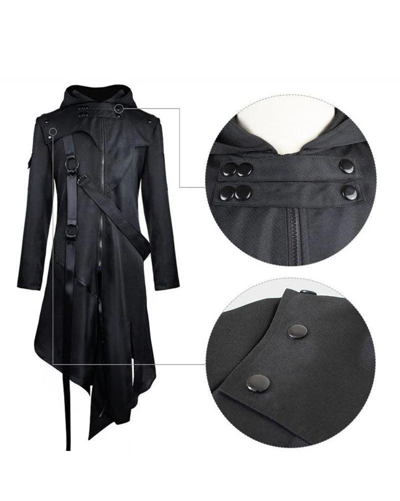 Irregular Ribbons Cosplay Long Black Coat - Image 6
