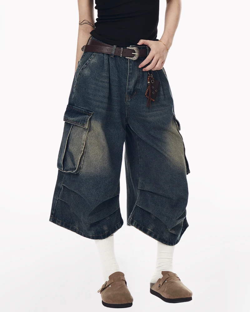 Street Unisex Crinkle Cargo Baggy Jorts - Image 3