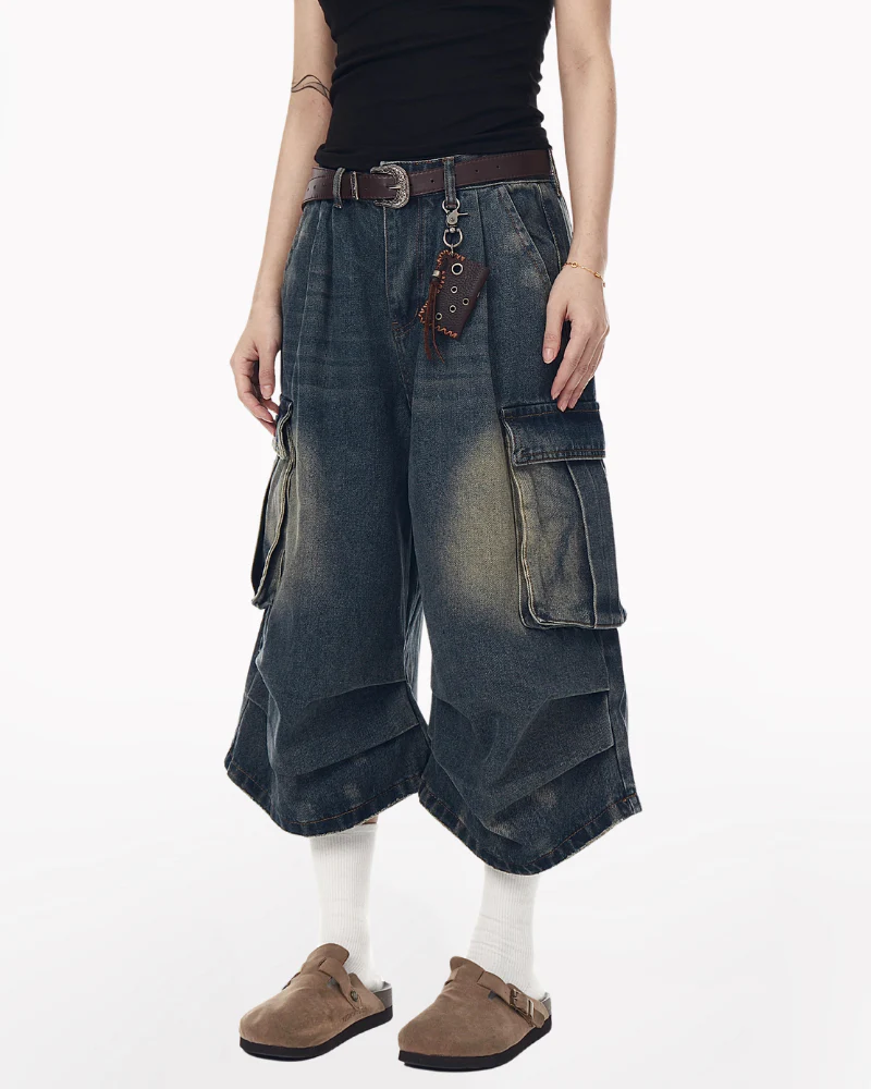 Street Unisex Crinkle Cargo Baggy Jorts - Image 4