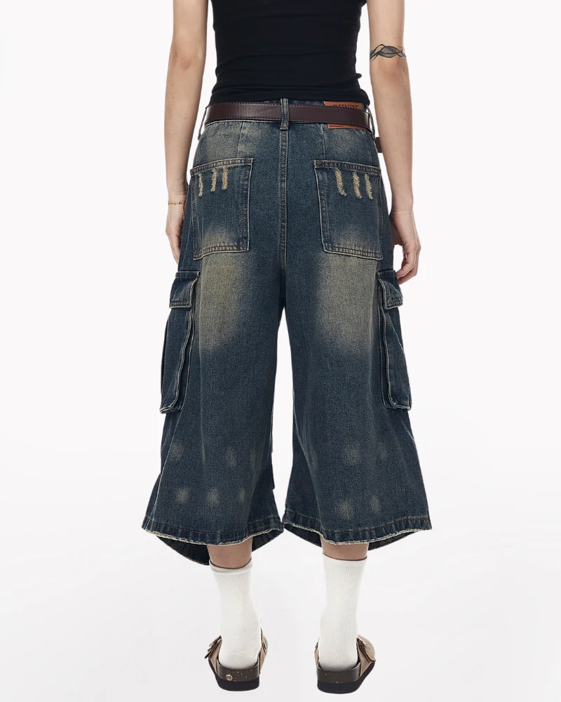 Street Unisex Crinkle Cargo Baggy Jorts - Image 5