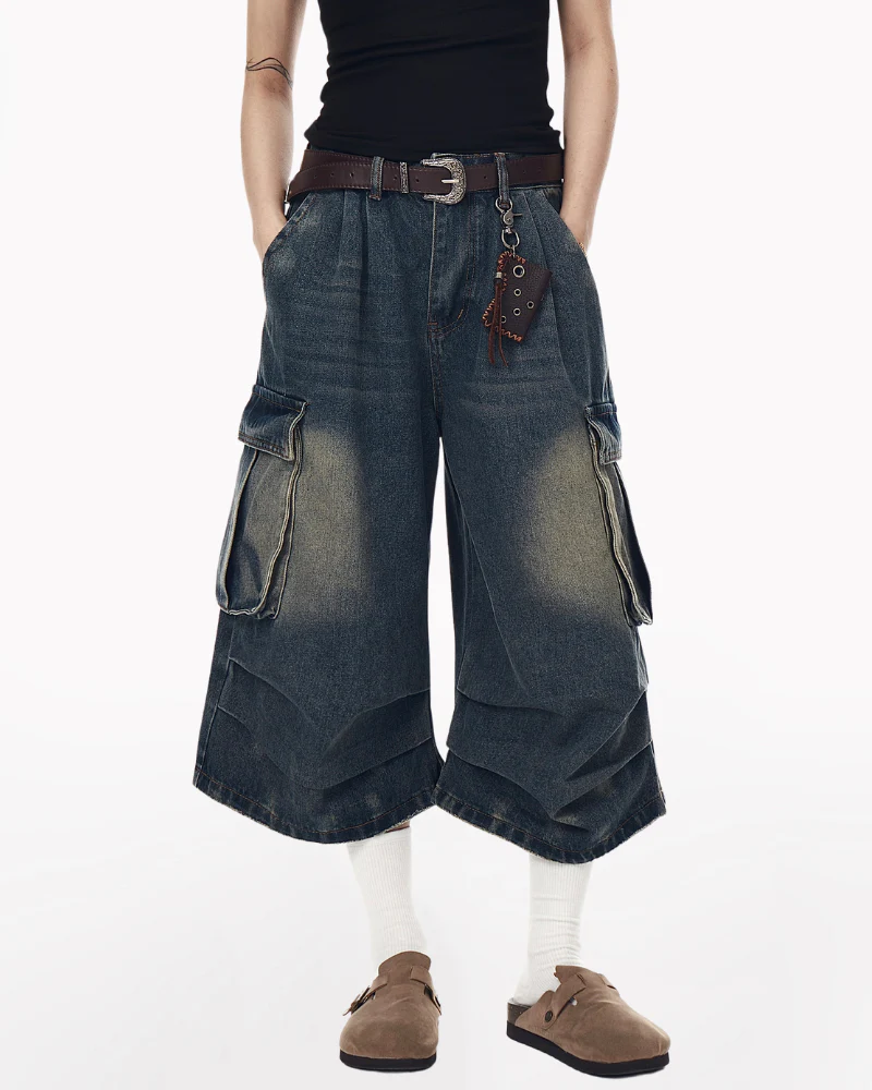 Street Unisex Crinkle Cargo Baggy Jorts - Image 6