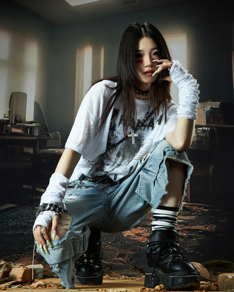 Street Unisex Double Waist Ripped Baggy Jorts - Image 7