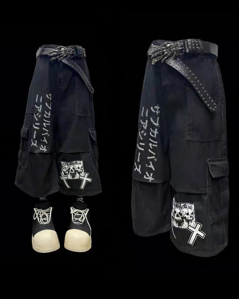 Street Washed Chains Denim Baggy Jorts - Image 5