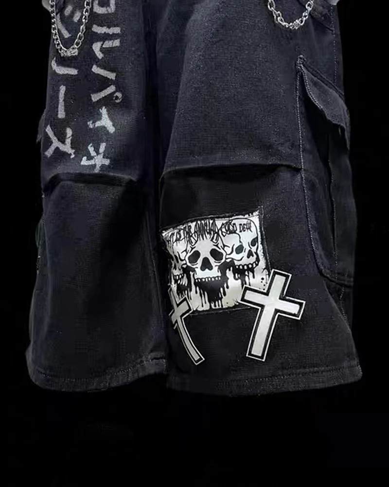 Street Washed Chains Denim Baggy Jorts - Image 6