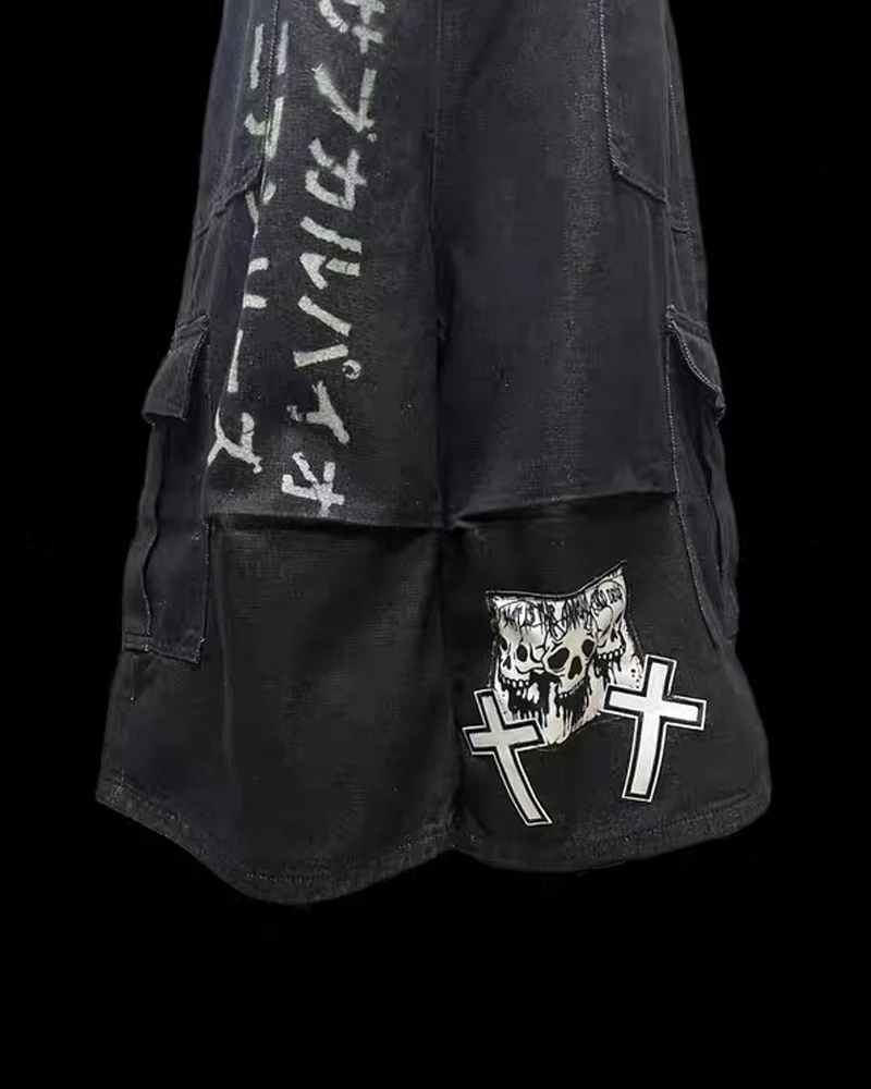 Street Washed Chains Denim Baggy Jorts - Image 7