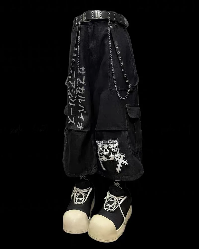 Street Washed Chains Denim Baggy Jorts - Image 9