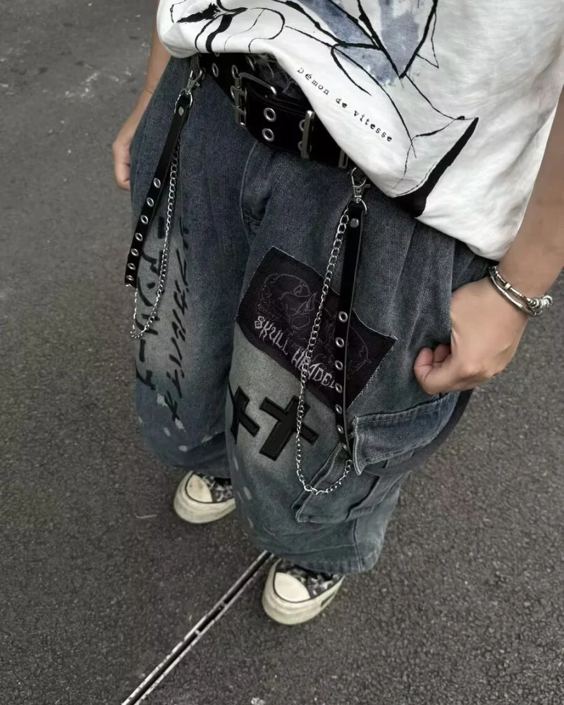 Street Washed Chains Denim Shorts | Baggy Jorts - Image 10