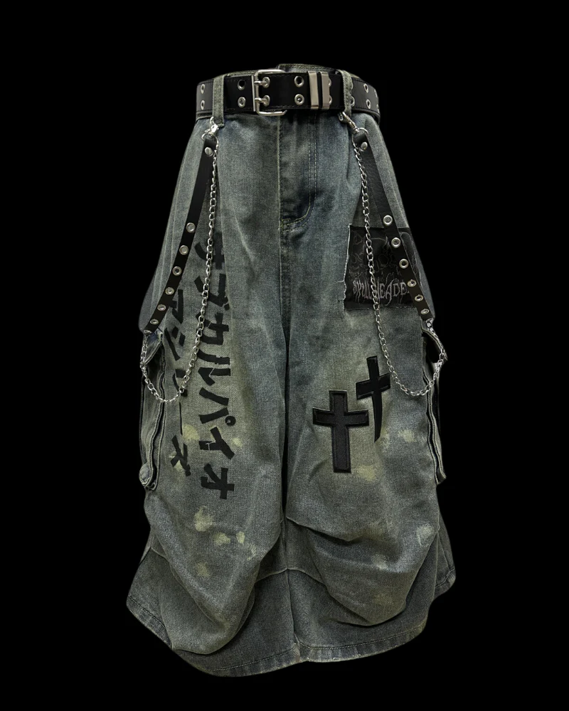 Street Washed Chains Denim Shorts | Baggy Jorts - Image 3