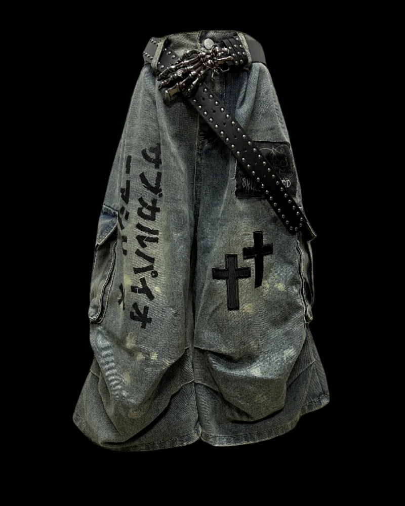 Street Washed Chains Denim Shorts | Baggy Jorts - Image 4