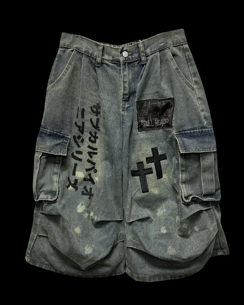 Street Washed Chains Denim Shorts | Baggy Jorts - Image 6