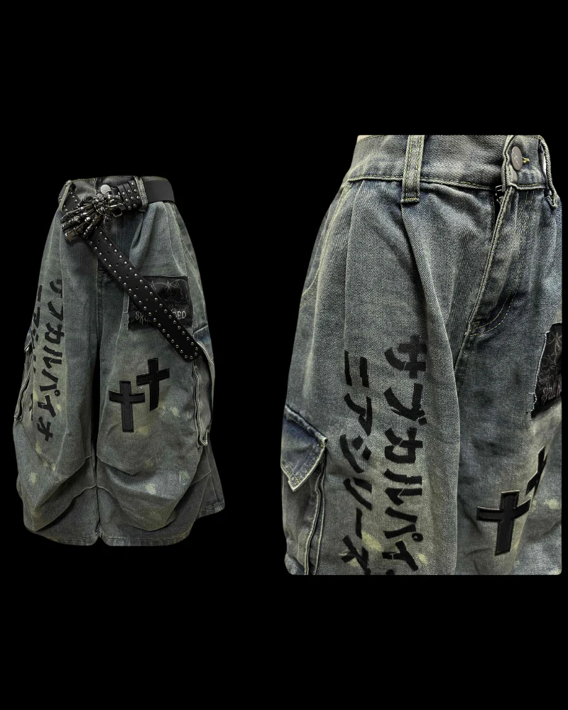Street Washed Chains Denim Shorts | Baggy Jorts - Image 7