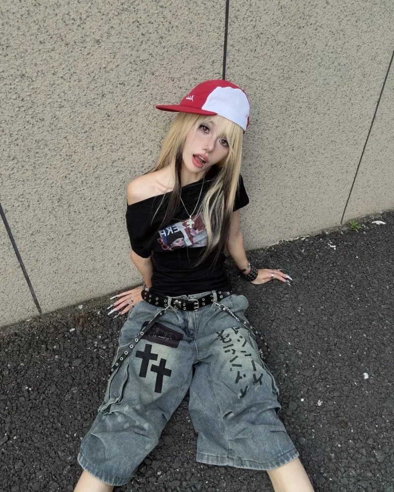 Street Washed Chains Denim Shorts | Baggy Jorts - Image 9