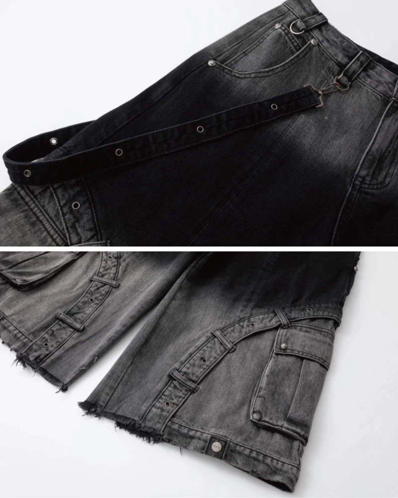 Street Washed Ombre Denim Baggy Jorts - Image 10