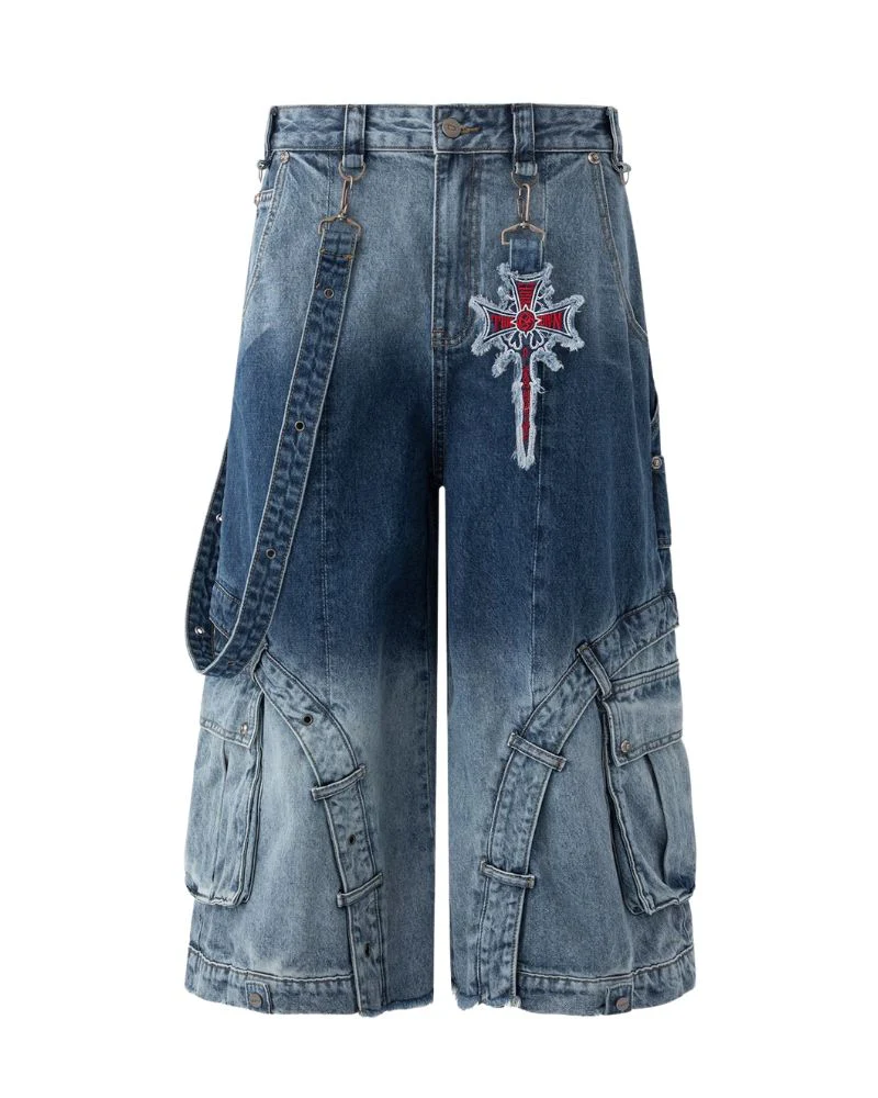 Street Washed Ombre Denim Baggy Jorts - Image 3