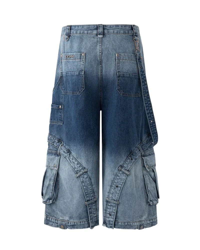 Street Washed Ombre Denim Baggy Jorts - Image 4