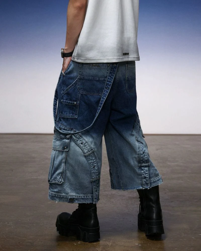 Street Washed Ombre Denim Baggy Jorts - Image 5