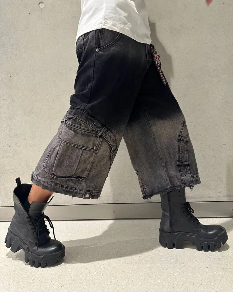 Street Washed Ombre Denim Baggy Jorts - Image 6
