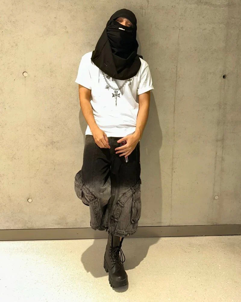 Street Washed Ombre Denim Baggy Jorts - Image 7