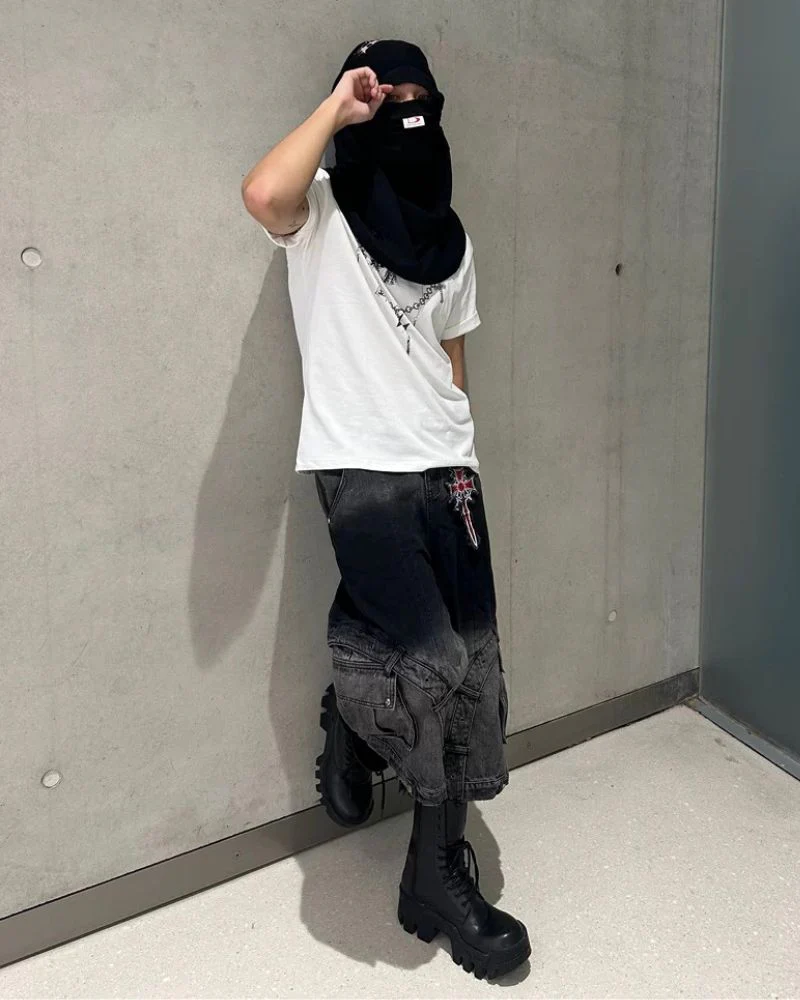 Street Washed Ombre Denim Baggy Jorts - Image 8