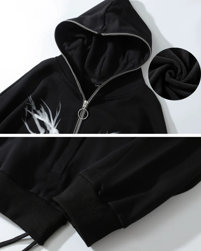 Streetwear Full Zip Thick Hoodie Jacket - Image 5