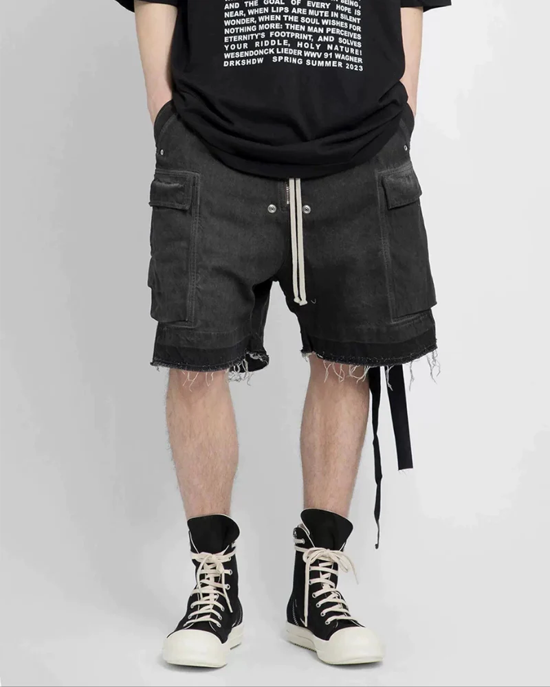 Streetwear Washed Raw Edge Cargo Baggy Jorts - Image 10