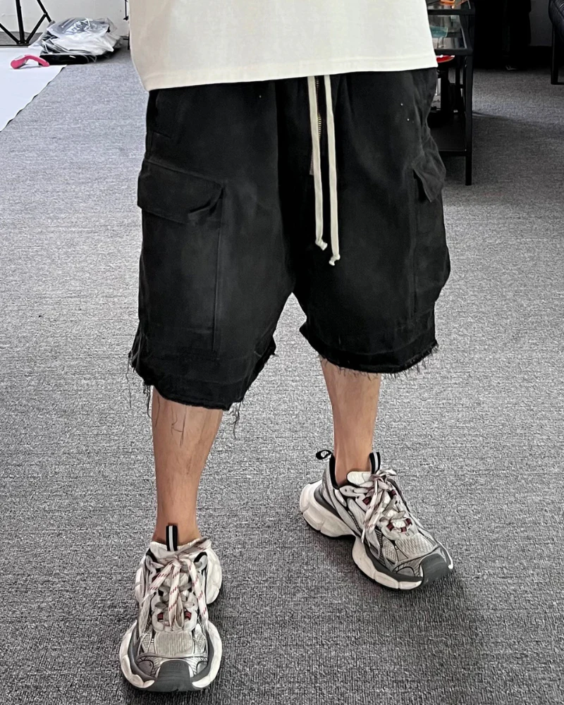 Streetwear Washed Raw Edge Cargo Baggy Jorts - Image 11