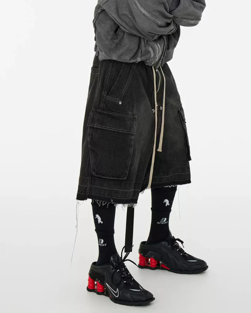 Streetwear Washed Raw Edge Cargo Baggy Jorts - Image 5
