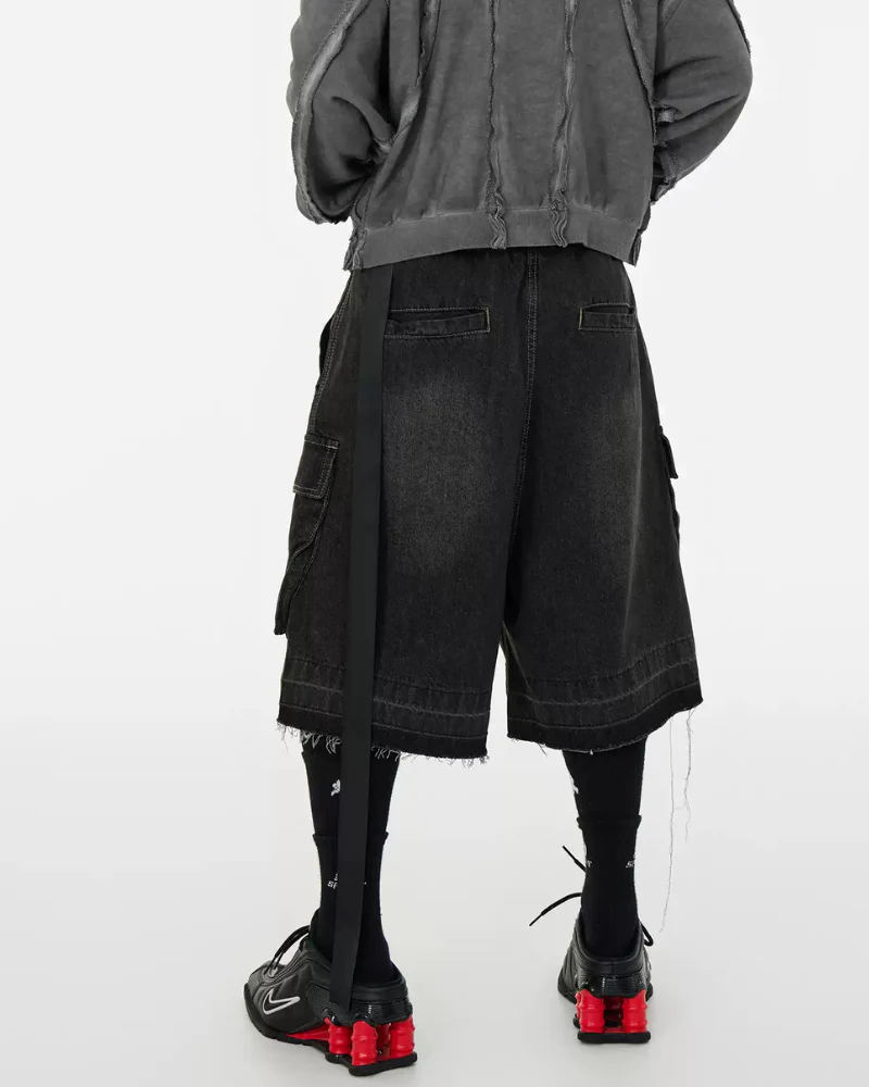Streetwear Washed Raw Edge Cargo Baggy Jorts - Image 6