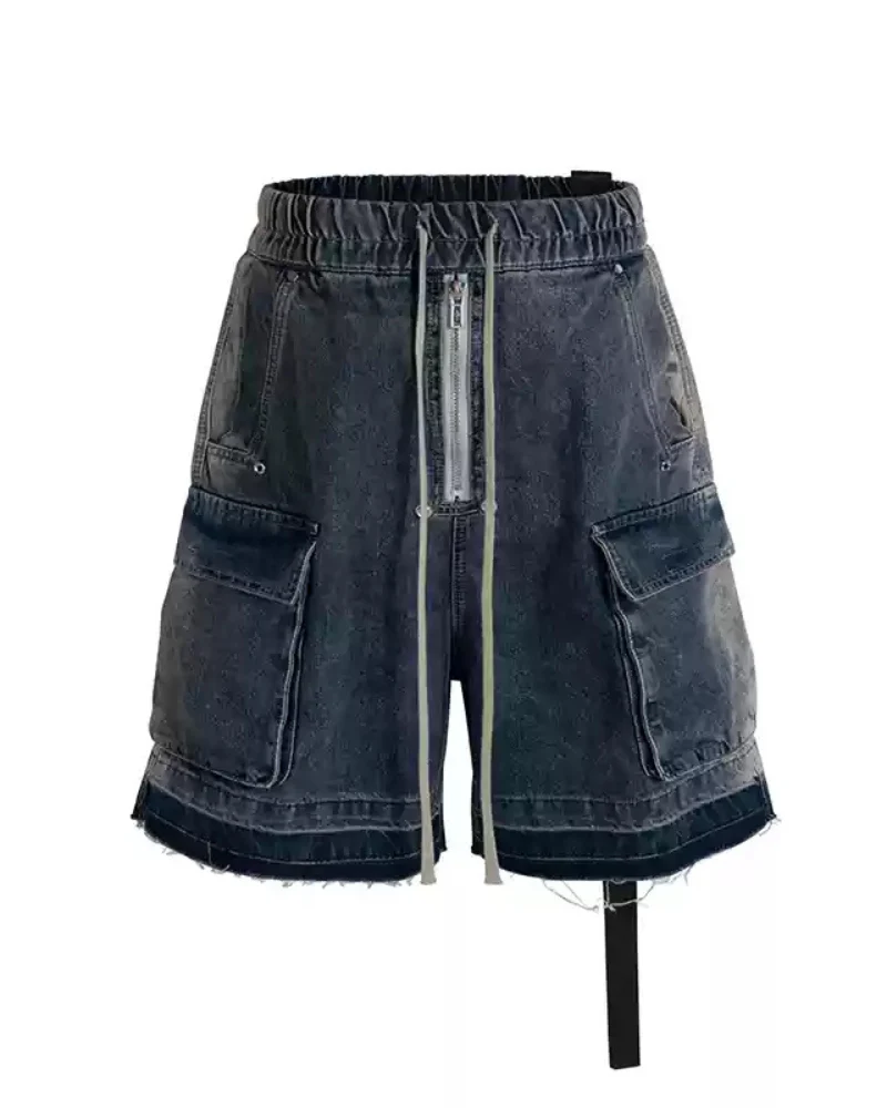 Streetwear Washed Raw Edge Cargo Baggy Jorts - Image 7