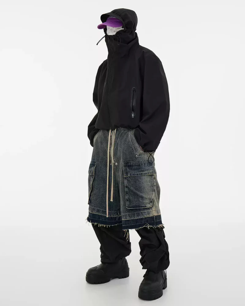 Streetwear Washed Raw Edge Cargo Baggy Jorts - Image 9