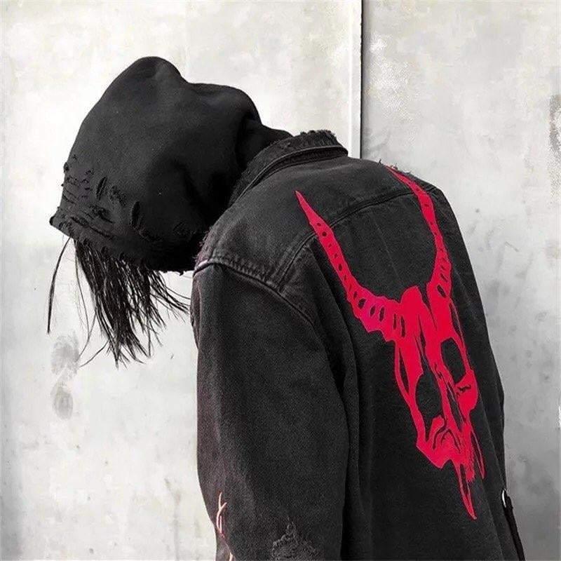 Techwear Harajuku Horns Denim Jacket - Image 3