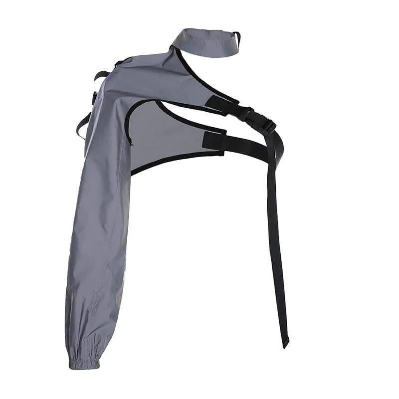 Techwear One Shoulder Sleeve Reflective Buckle Top - Image 6
