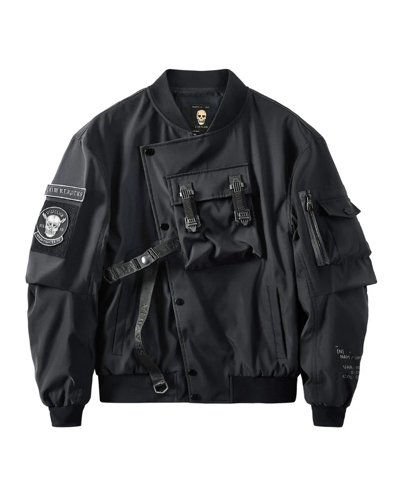 Techwear Skull Black Bomber Cyberpunk Jacket - Image 3