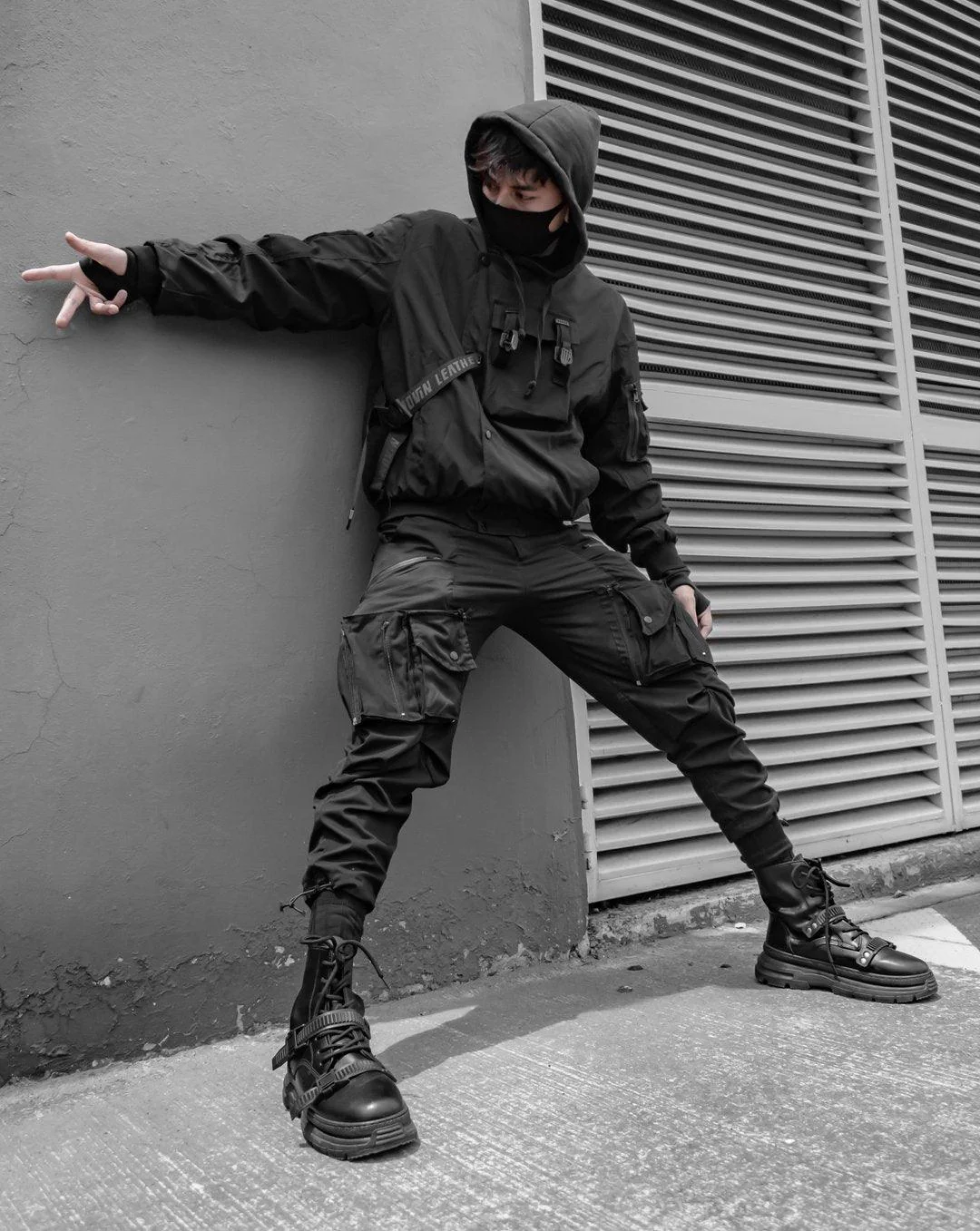 Techwear Skull Black Bomber Cyberpunk Jacket - Image 4