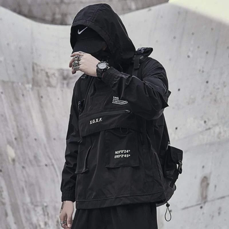 Techwear Streetwear Big Pocket Hooded Jacket - Image 4