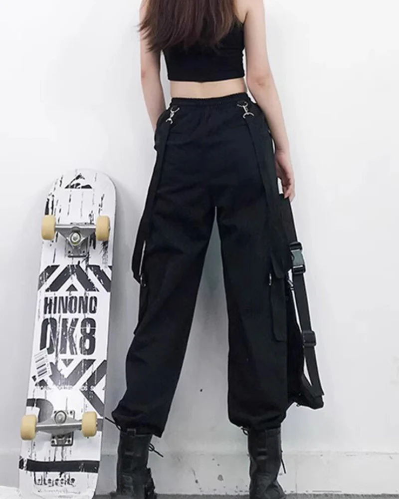Techwear Women Black Straps Cargo Pants - Image 4